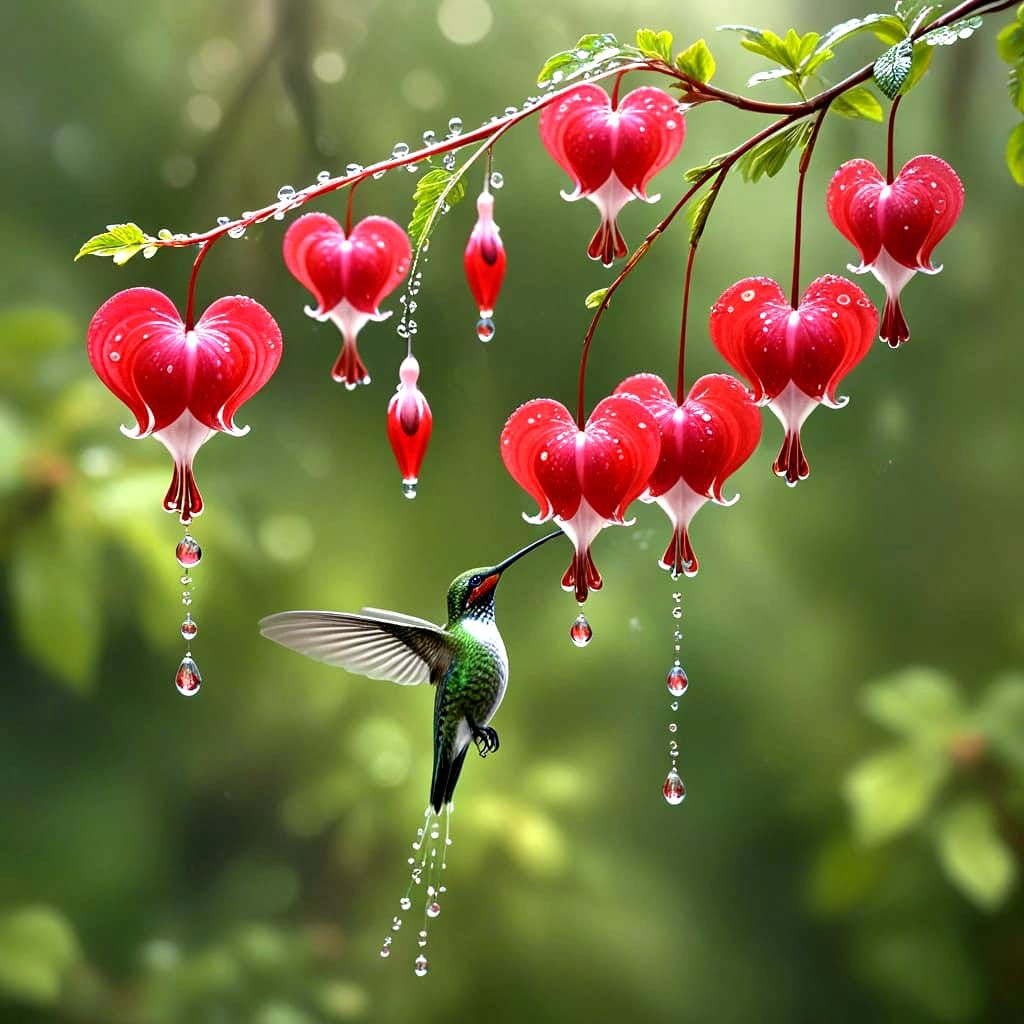 Serene Bleeding Heart Flowers in Vibrant Red and White