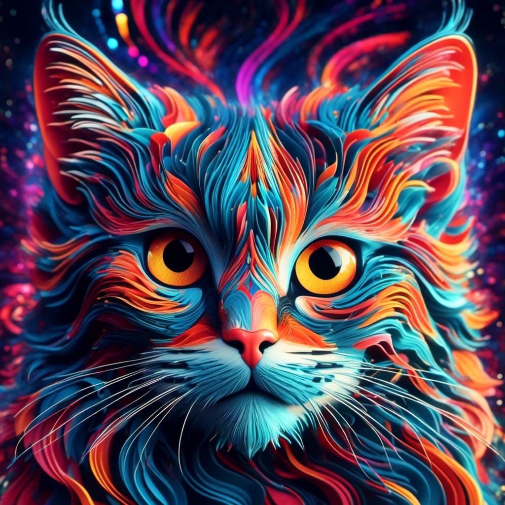 Beautiful Abstract Cat with Fractal and Cosmic Elements