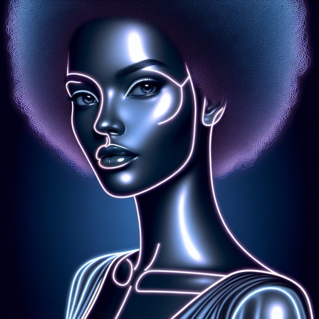 Glowing Hispanic Woman in Futuristic Neon Art