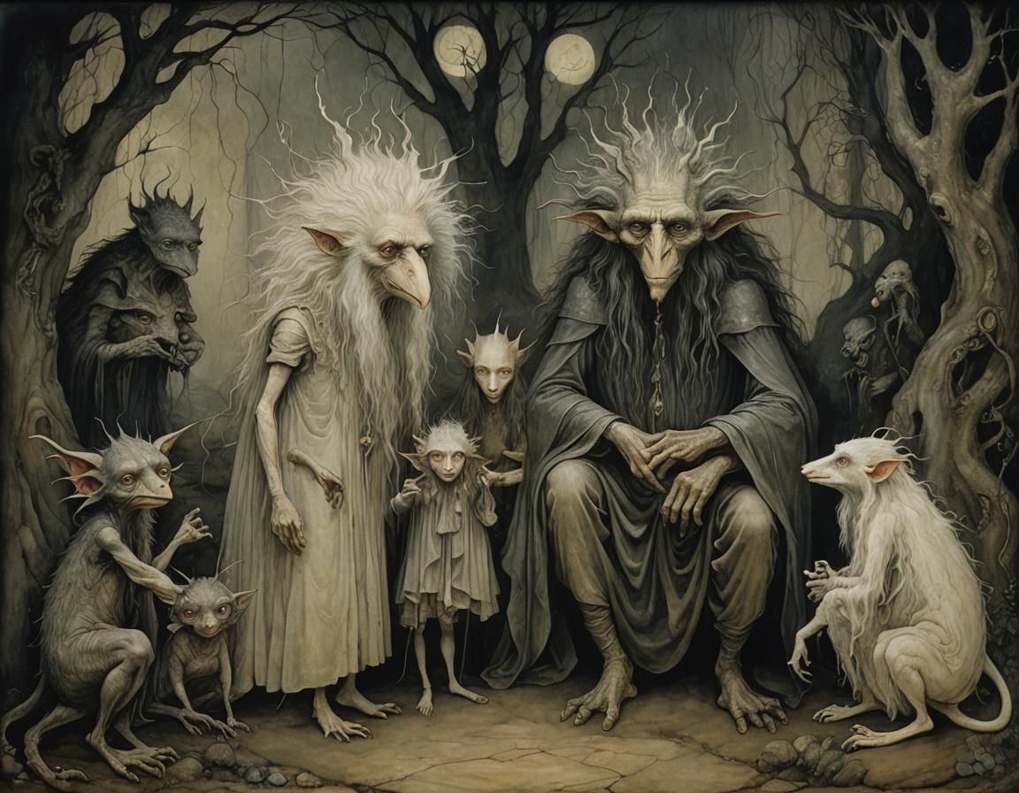 Menacing Trolls and Princess in Mystical Fairy Tale