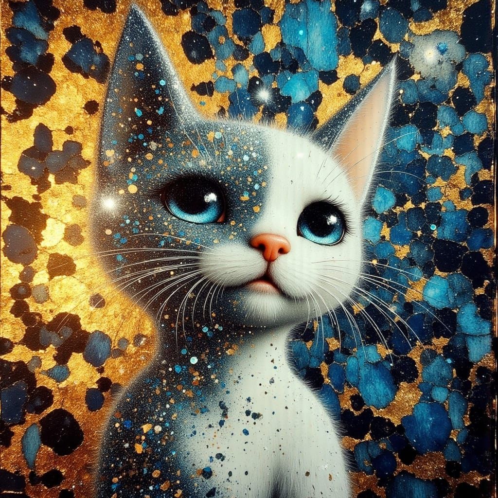 Radiant Cat Portrait in Mosaic Vignette Style
