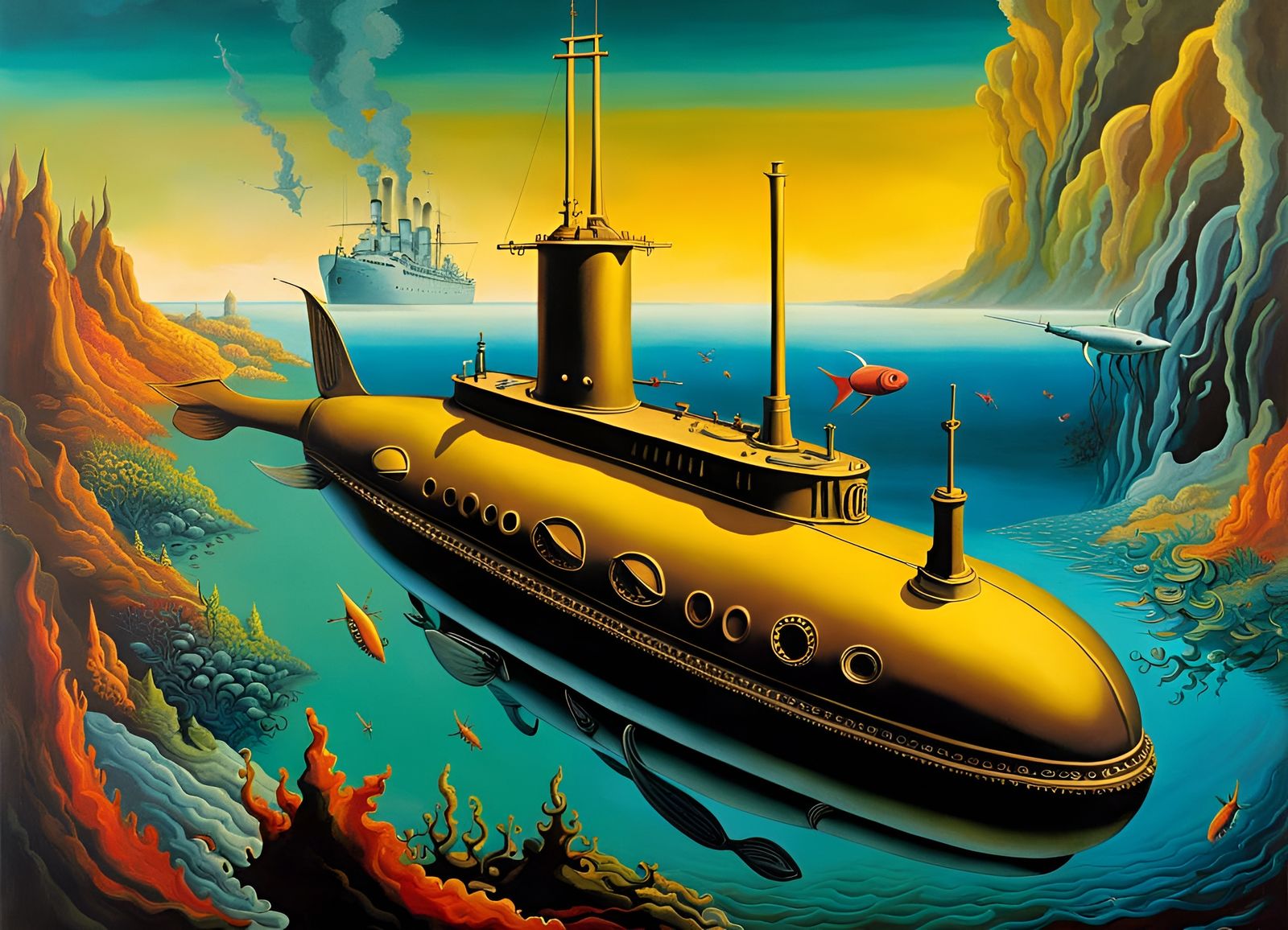 Surreal Submarine in a Salvador Dali Style
