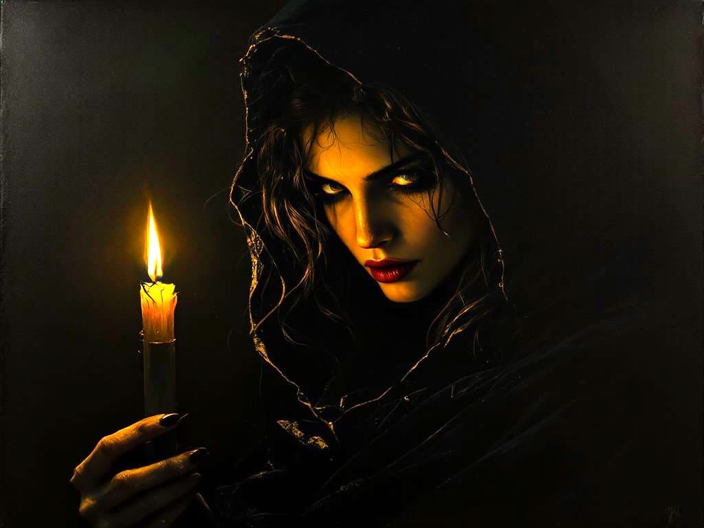 Mysterious Woman in Candlelight, Caravaggio Style