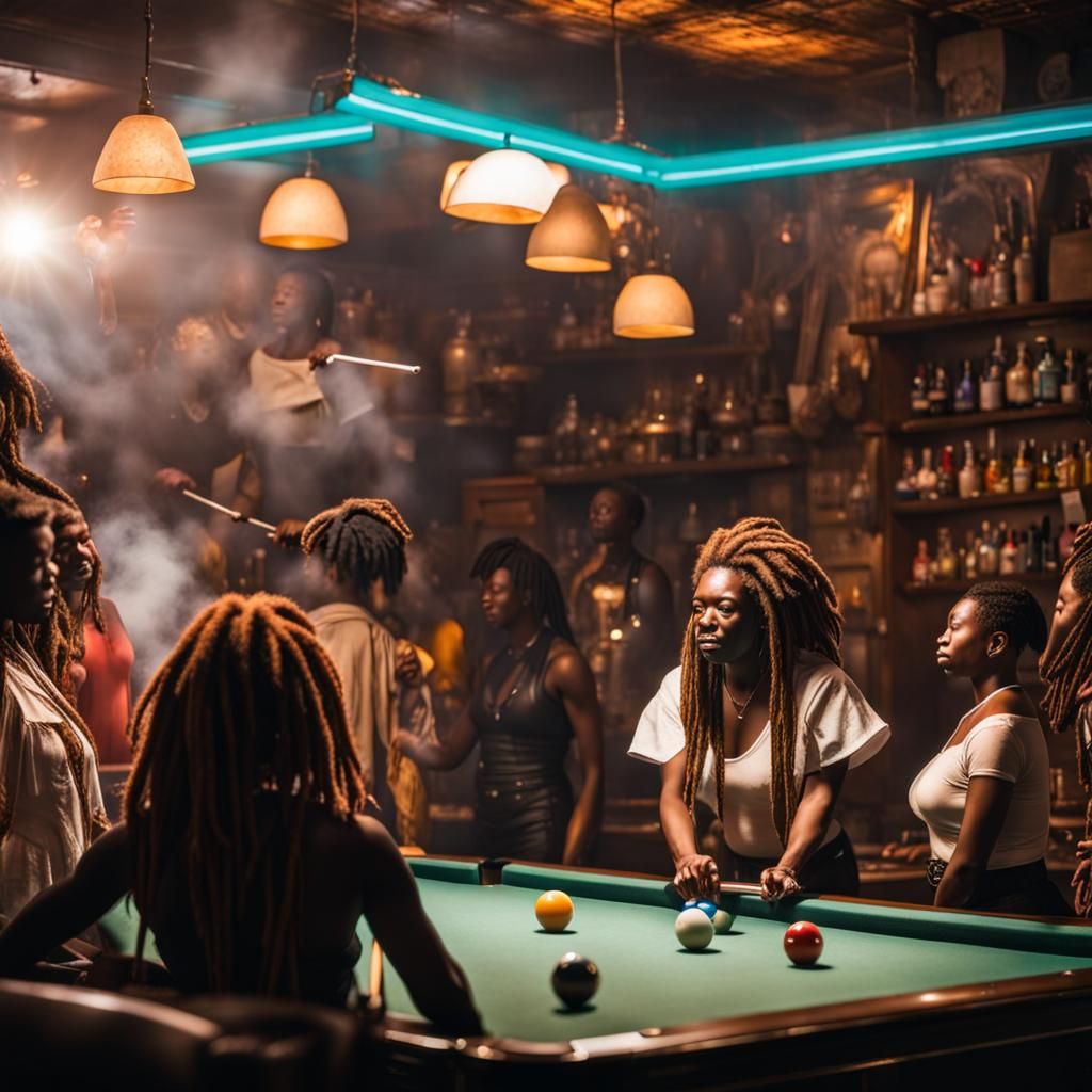 Vibrant Bar Scene with Women in Sunlight