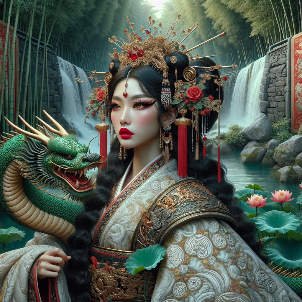 Han Dynasty Princess in Warrior Costume, Surrounded by a Fie...