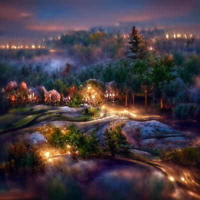 Luminist Forest at Night with Volumetric Lighting
