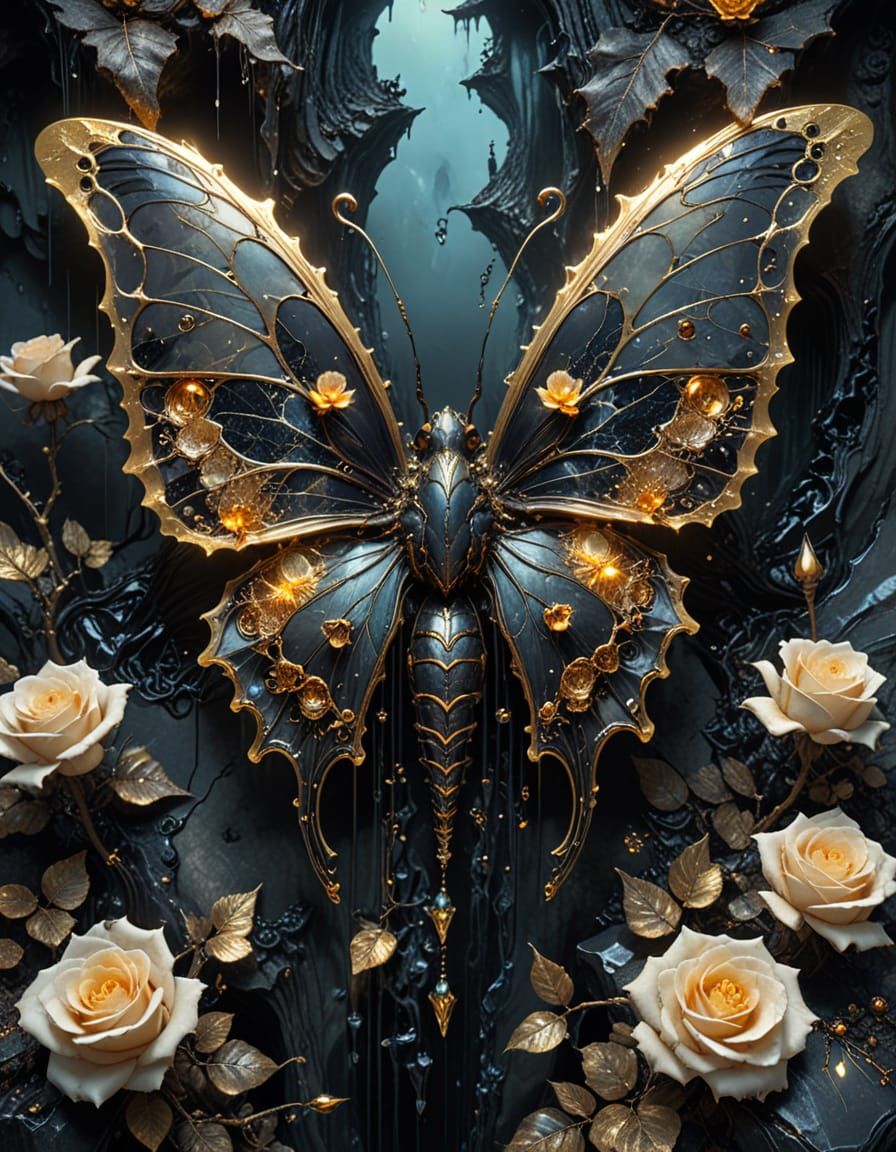Surreal Biomechanical Butterfly Blooms from Obsidian Island