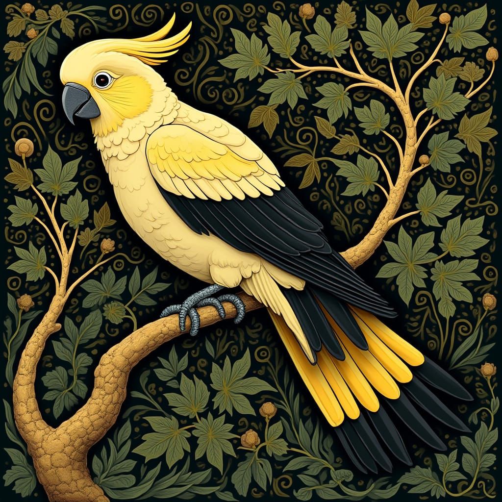 Elegant Black Cockatoo in Art Nouveau Design