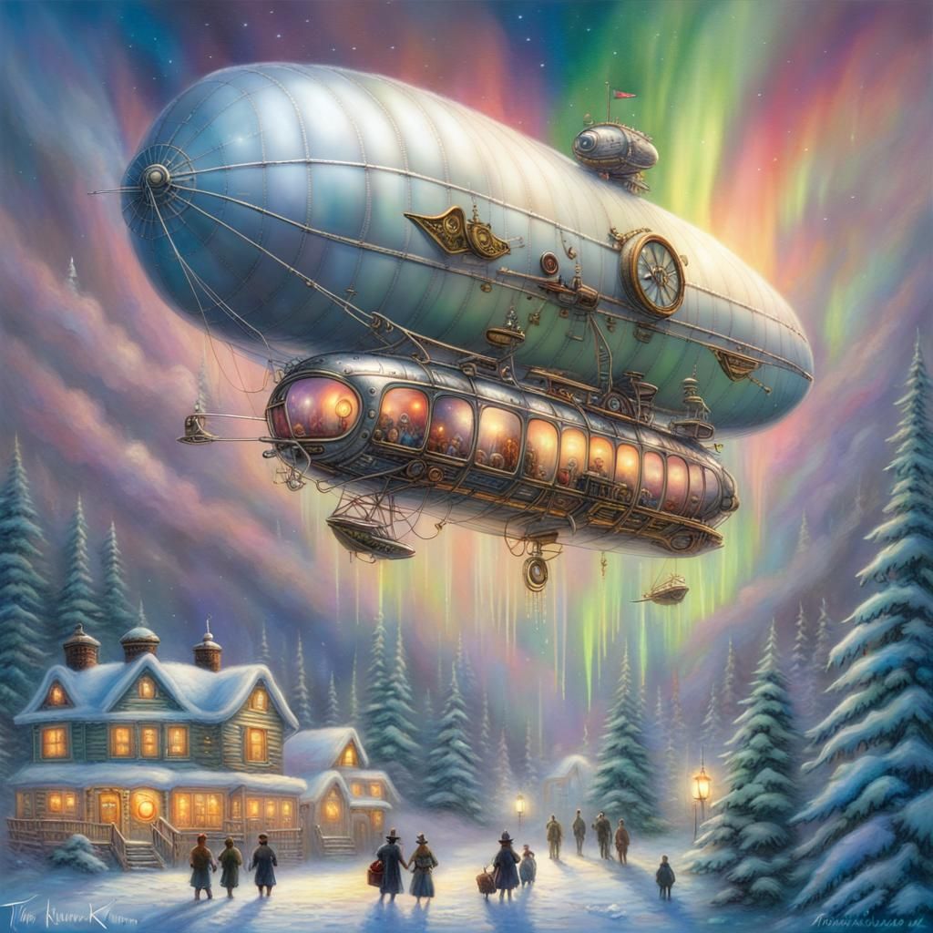 Steampunk Blimp Flies Through Winter Wonderland