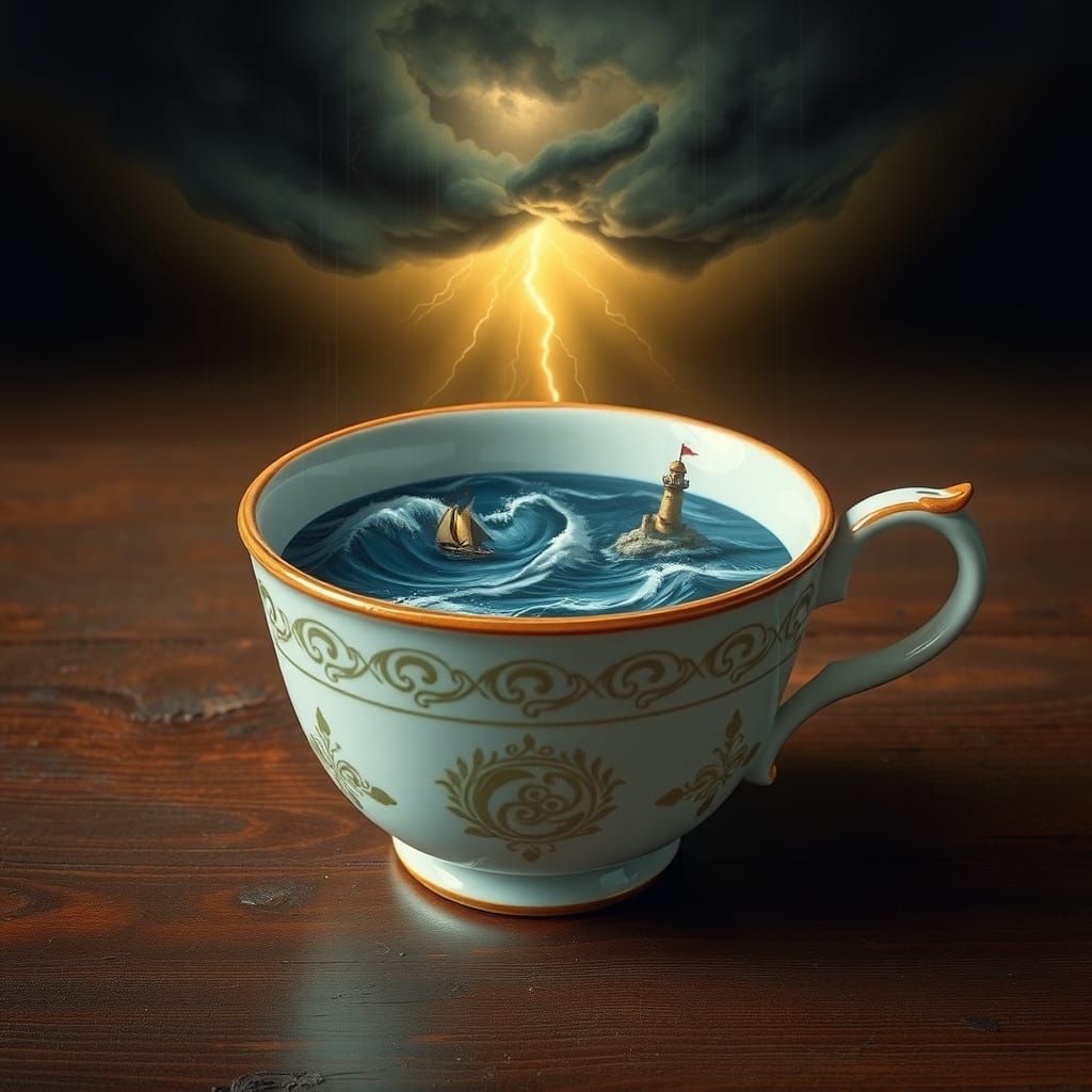 Stormy Ocean in Antique Tea Cup
