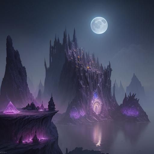 Fantastical Diamond Moon in Detailed Digital Painting