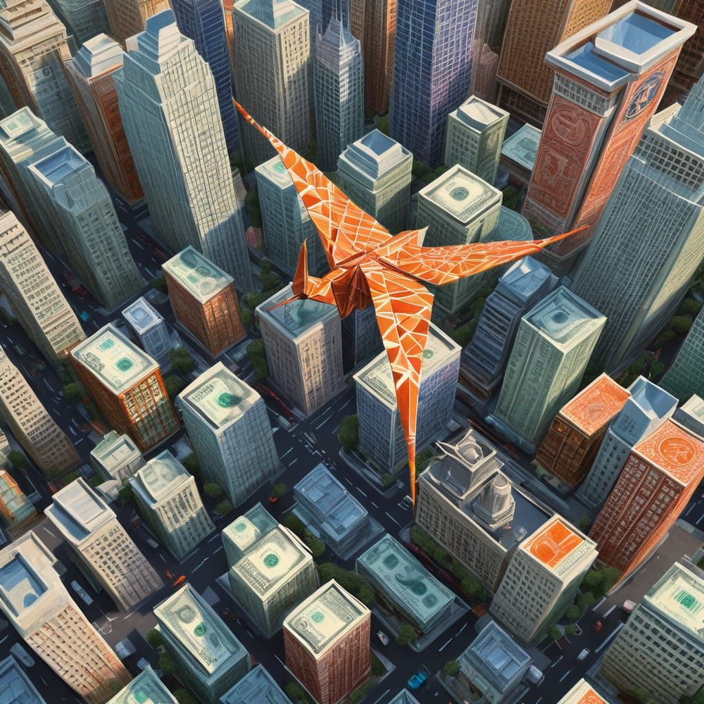 Origami Cityscape: Buildings Made of Folded Money