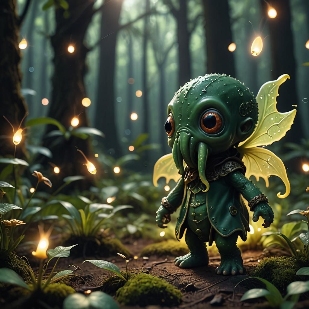 Enchanted Forest: Baby Cthulhu and Fireflies