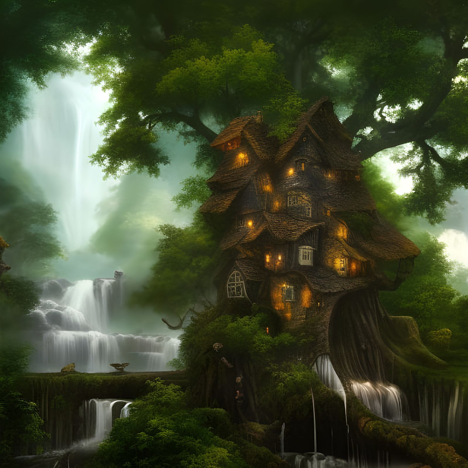 Medieval Treetop Village in Giant Tree