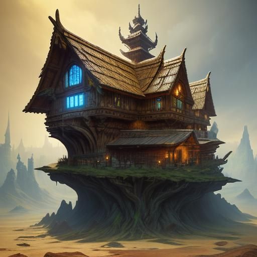 Wooden Town Inside Giant Vessel: Fantasy Concept Art