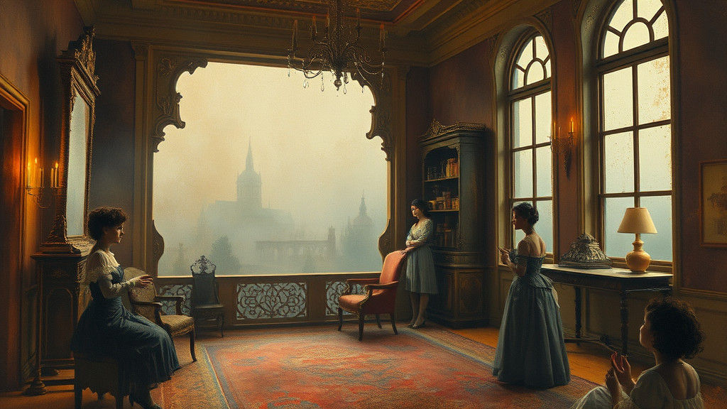 Victorian Interior with Fluorescent Impasto Textures