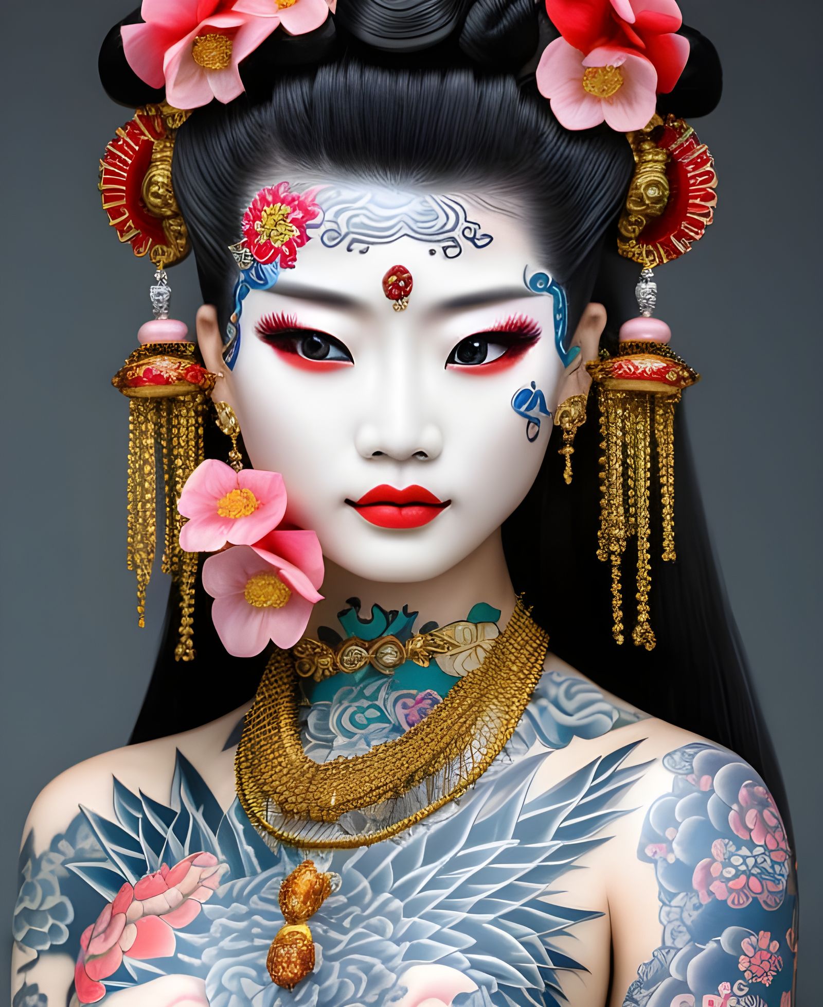 Yakuza Geisha Goddess Portrait in Digital Painting Style