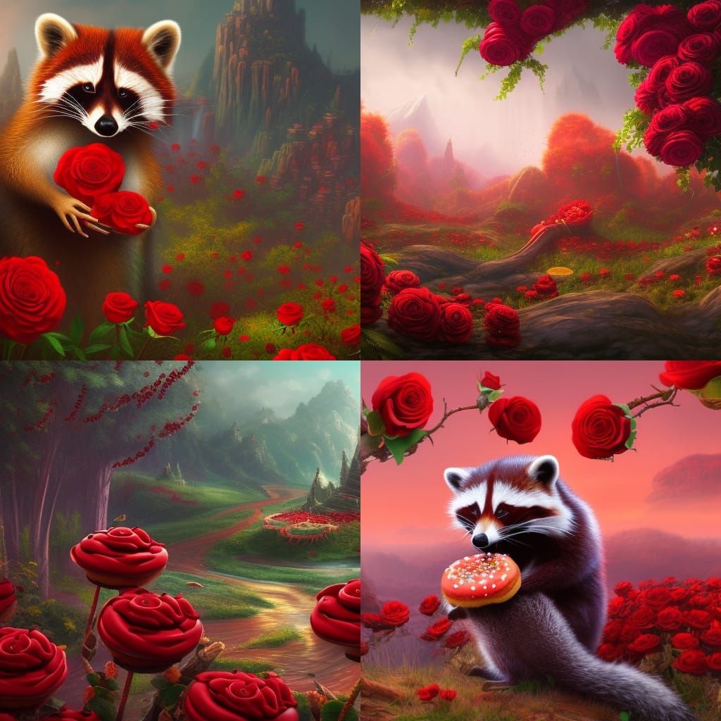 Red Raccoon's Rose Garden Donut Feast: Matte Painting