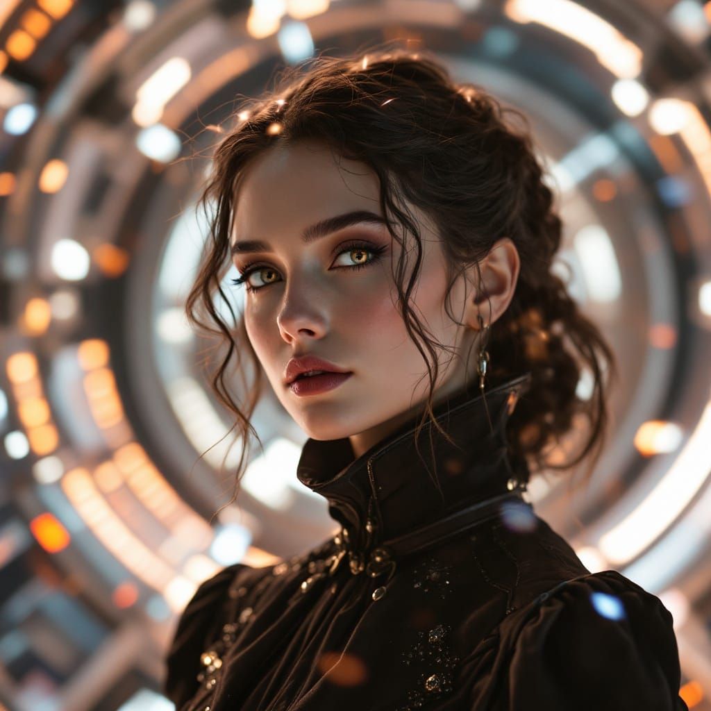 Victorian Adventurer in Futuristic Museum