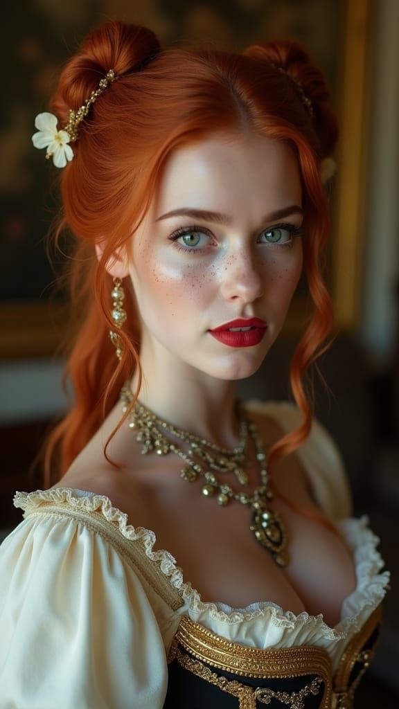 Elegant Victorian Redhead in Luxurious Gown