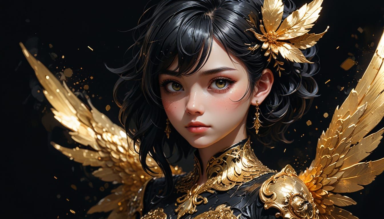 Golden Dragonfly on Black Rose Impasto Painting