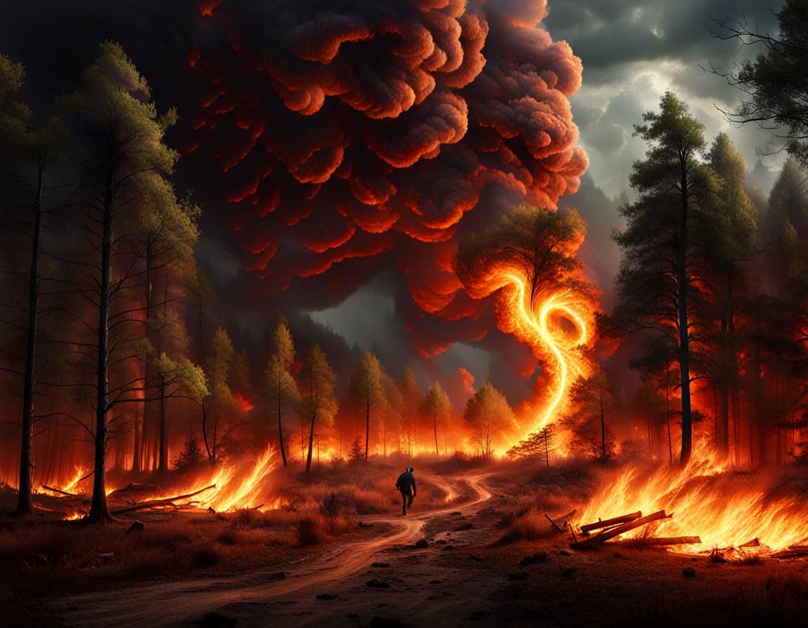 Apocalyptic Fire Tornado Burns Forest in 8K