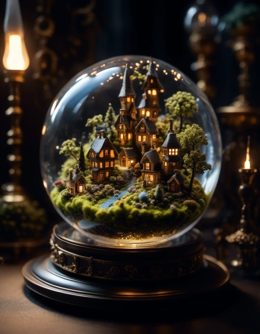 Miniature Village in Glass Sphere: 3D CGI Art