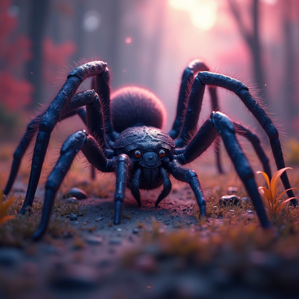 Fantastical Tarantula in Vibrant, Deep-Colored Fantasy Lands...