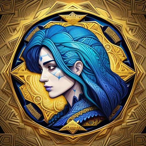 Abstract Fractal Portrait with Zentangle Patterns