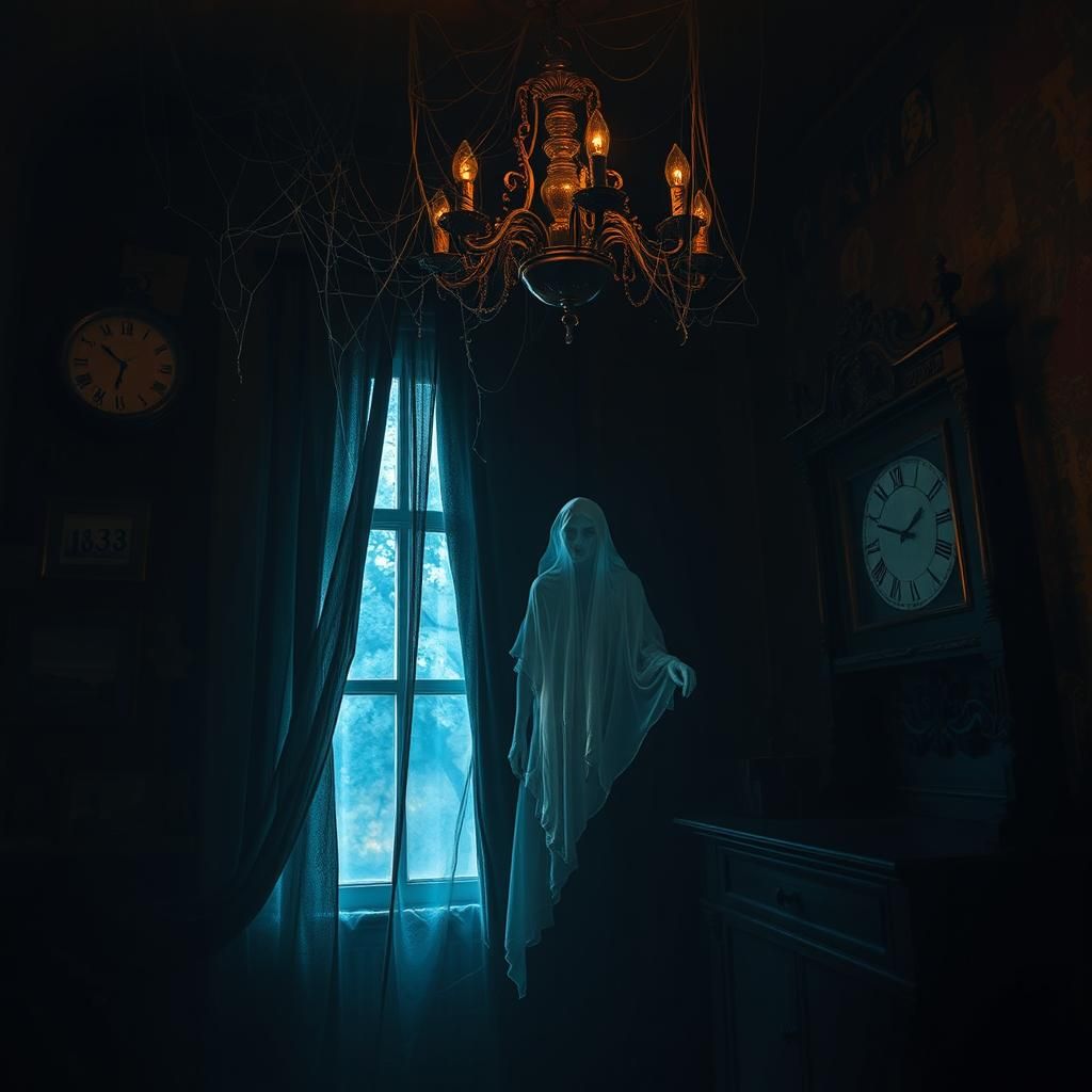 Ghostly Apparition in Abandoned Room: Cinematic Matte Painti...