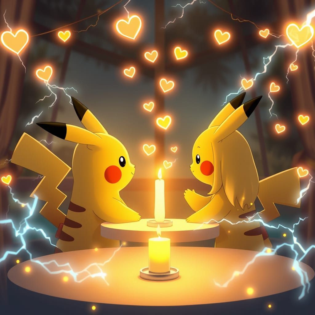 Whimsical Anime-Style Romance Scene with Sparkling Hearts