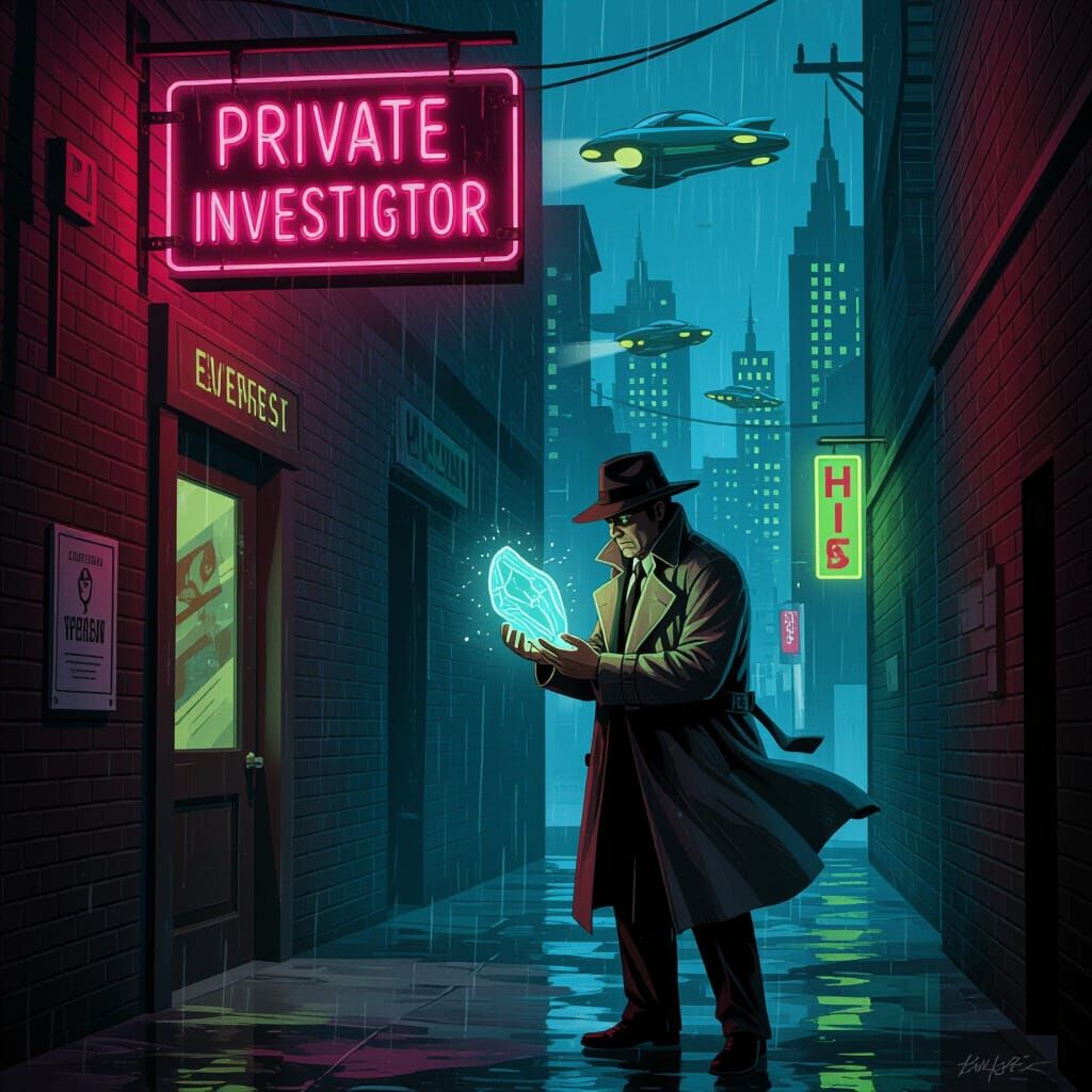Detective Investigates Glowing Artifact in Retro-Futuristic ...