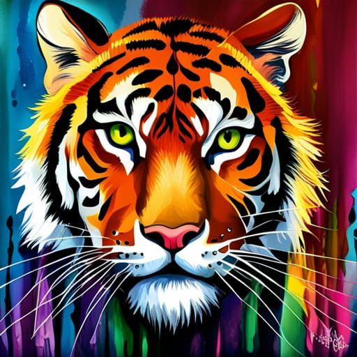 Majestic Tiger with Amber Eyes and Marbling Effects