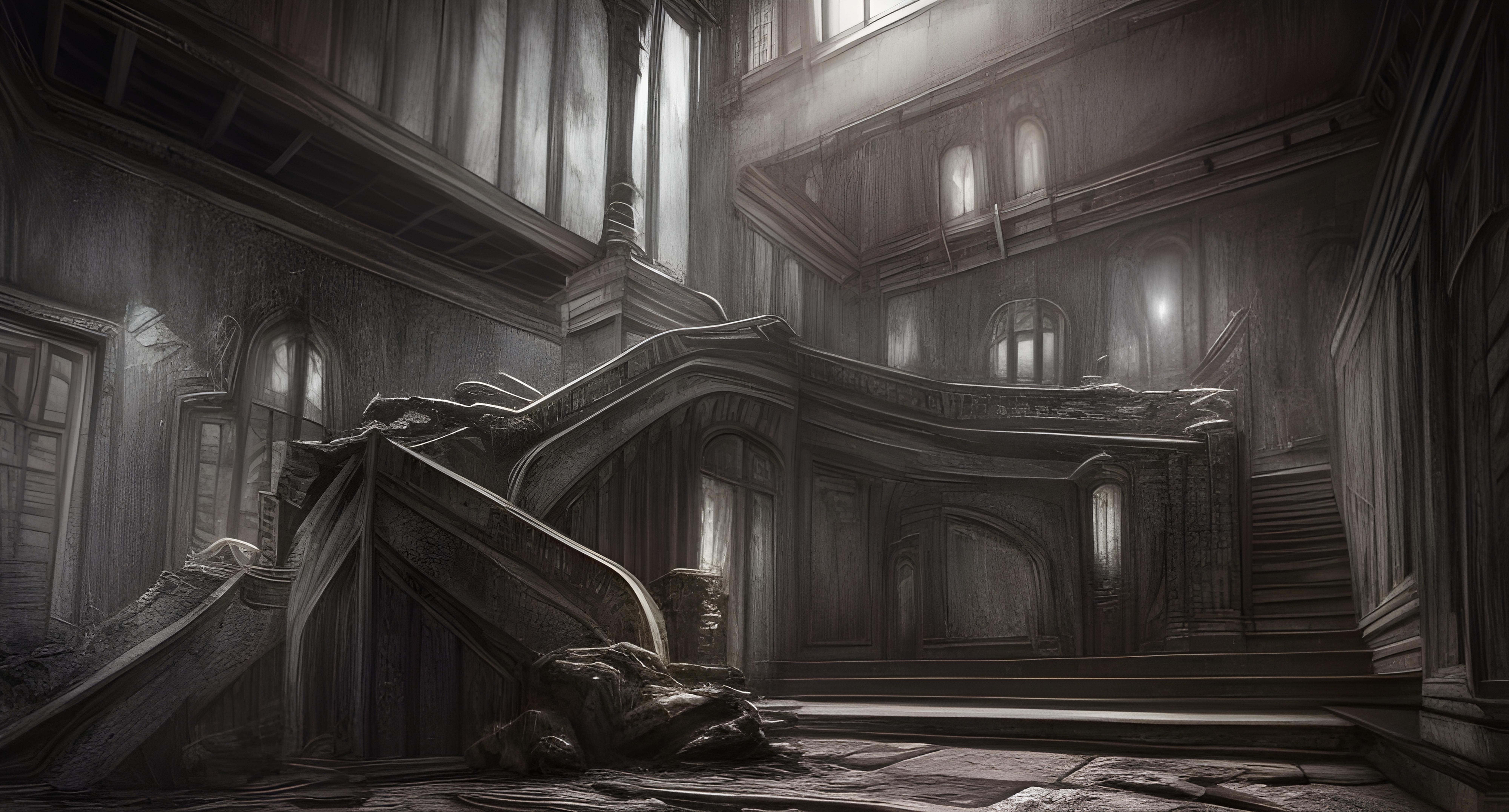 Lovecraftian Staircase to Ruins: Dark Digital Illustration