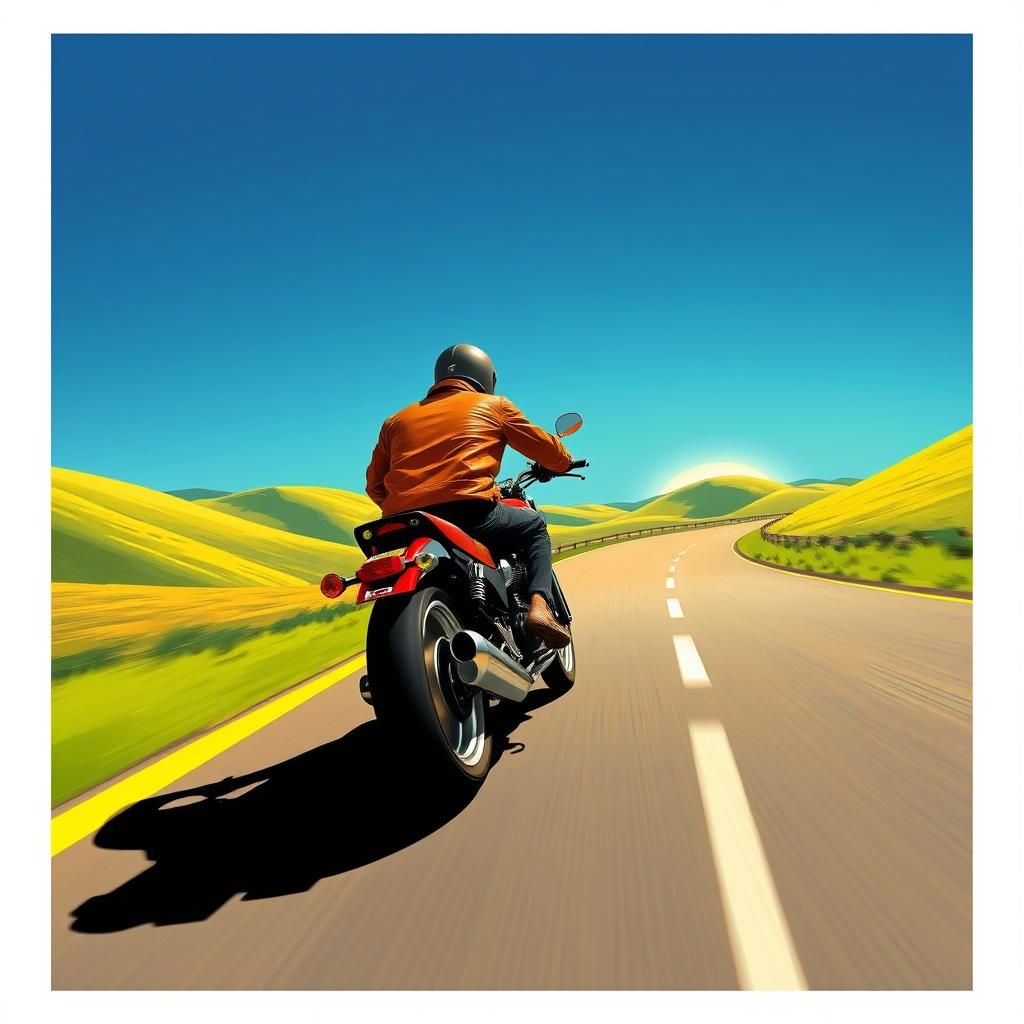 Motorcycle Ride in Moebius Comic Style