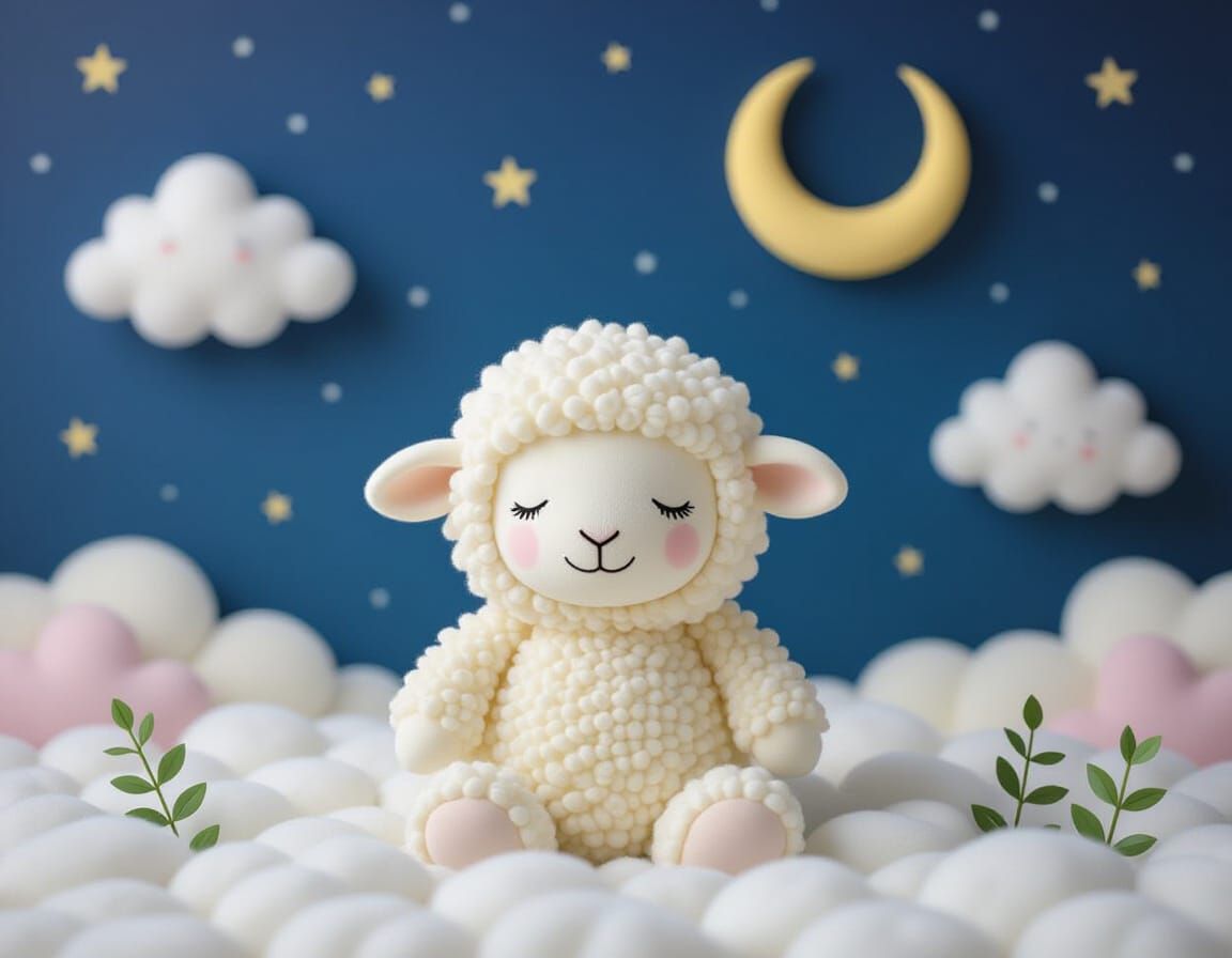 Serene Sheep on Clouds Under Night Sky