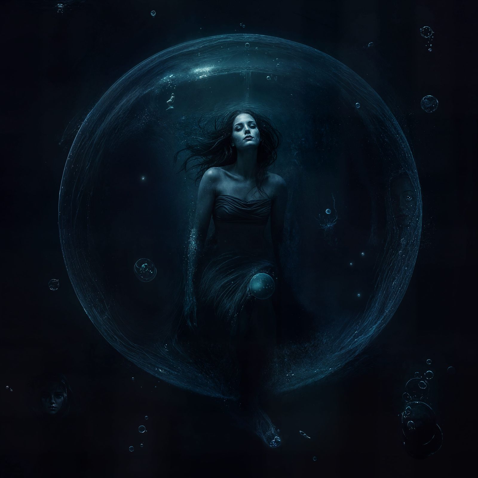 Drowned Woman Encased in Deep Sea Bubble