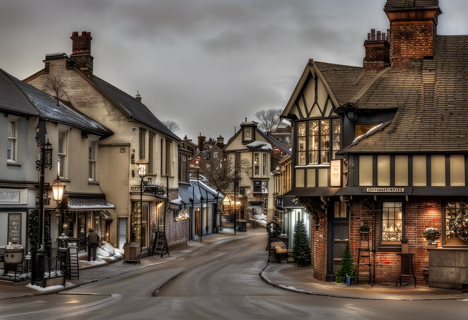 Victorian Christmas Street Scene in HDR Snow