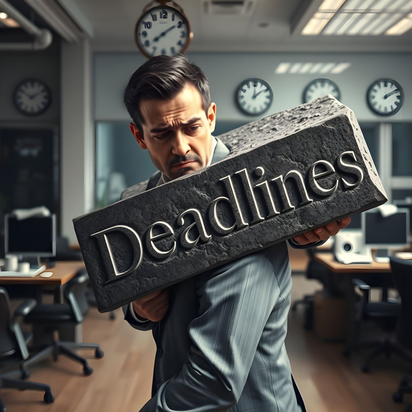 Stressed Office Worker Under Crushing Deadlines