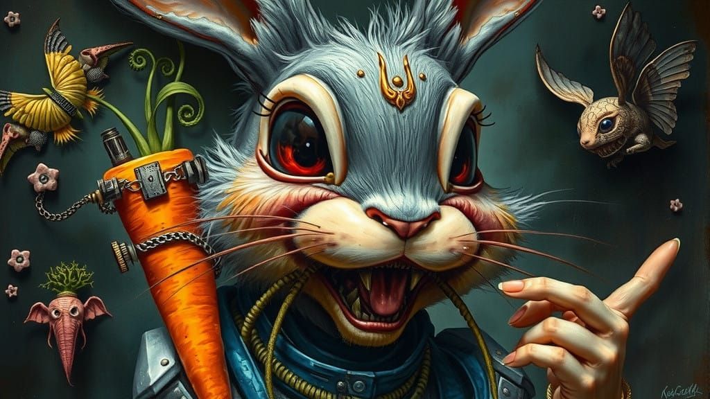 Majestic Steampunk Rabbit in Vibrant, Biomechanical Fantasy