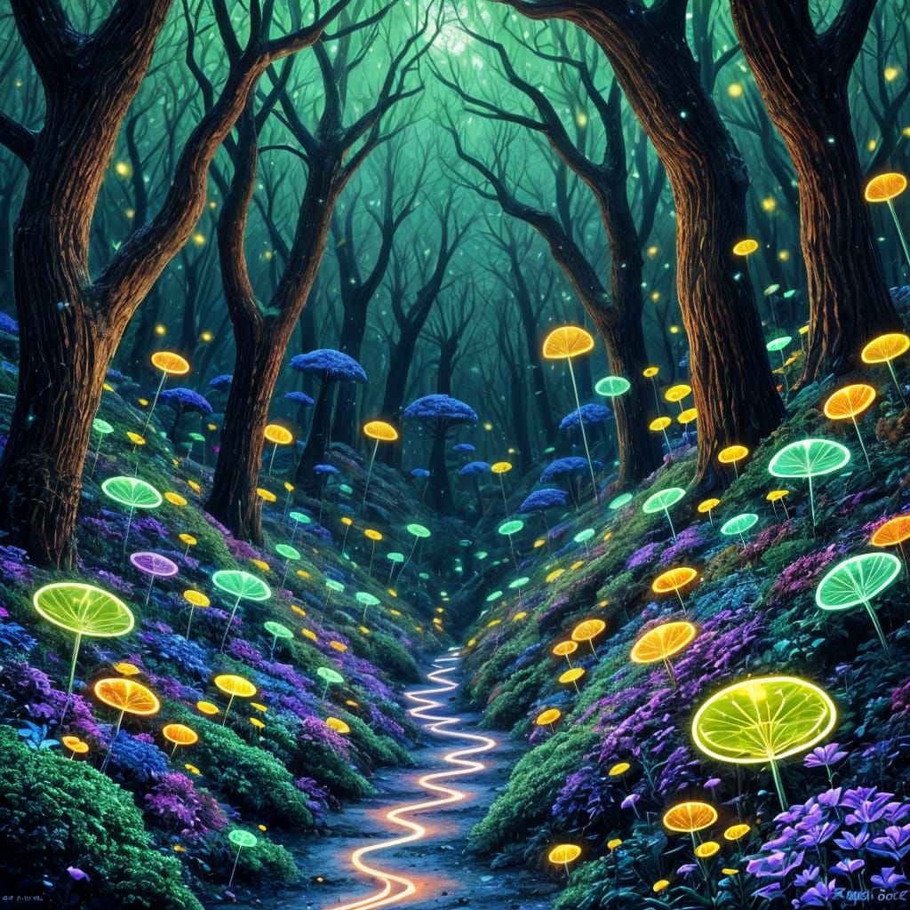 Bioluminescent Forest: Neon Fantasy Art