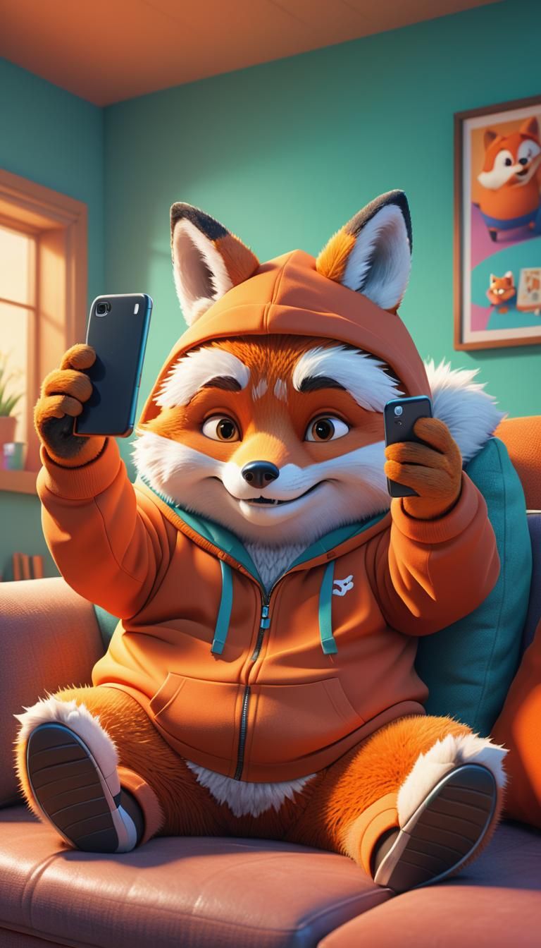 Fluffy Fox Selfie in Pixar-Style 3D Digital Art