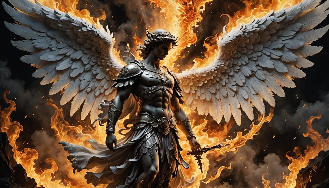 Angel and Demon Ink Painting in Eternal Battle