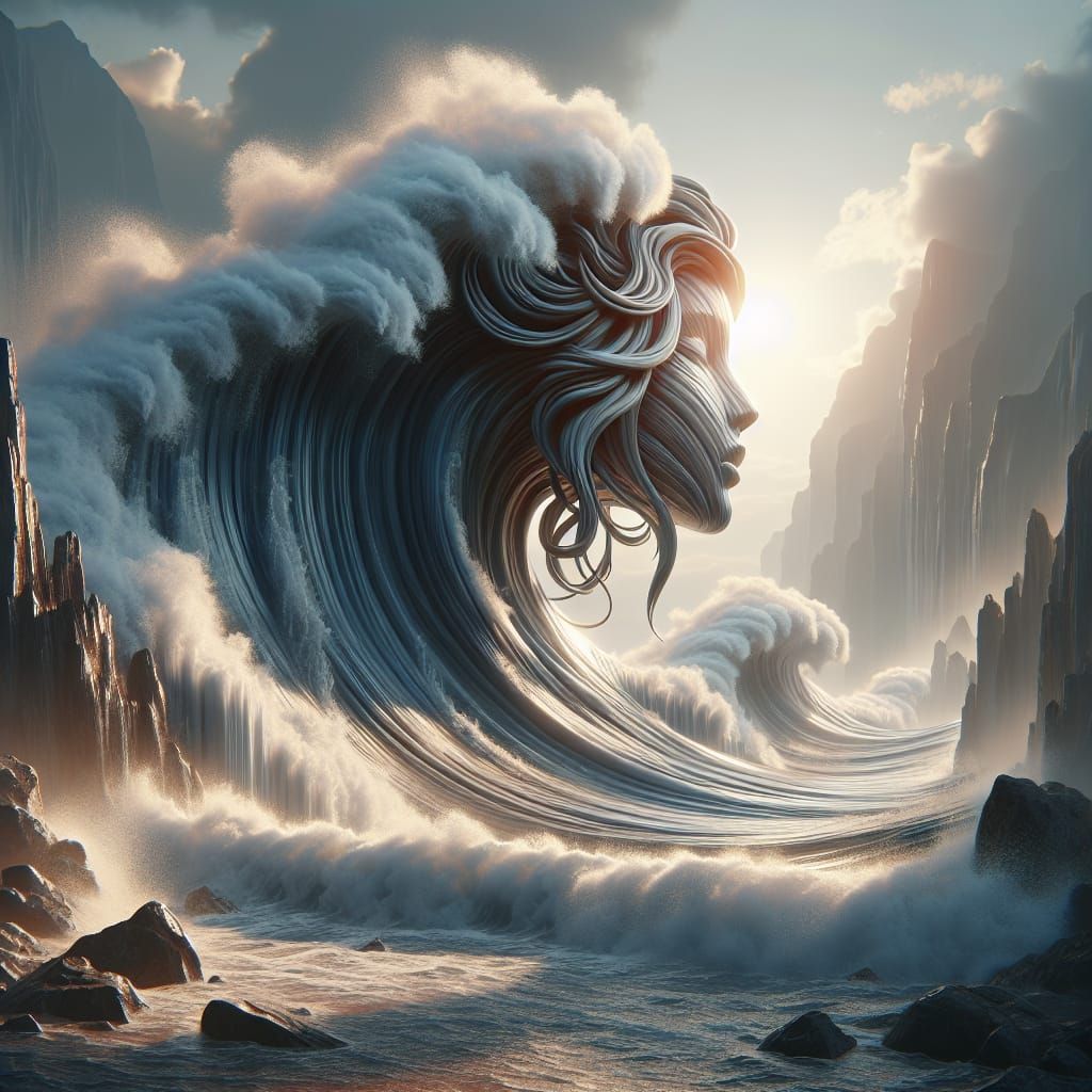 Goddess Wave Crashing: Hyperrealistic 8K Art