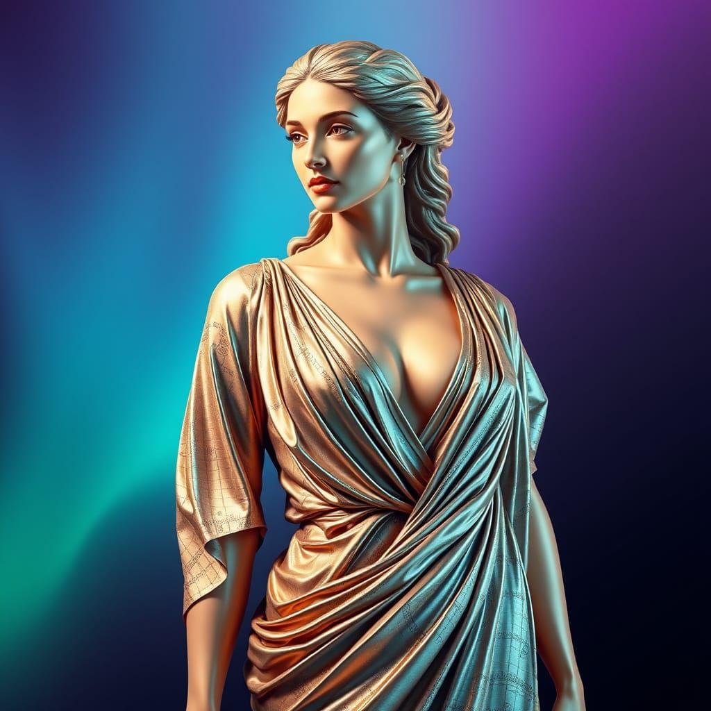 Goddess of Metallic Elegance in Futuristic Gown