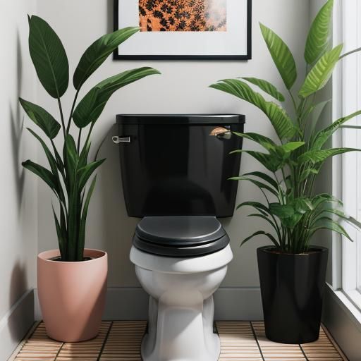 Modern Peach and Black Toilet with Plants