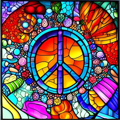 Vivid Stained Glass Peace Sign in Round Frame