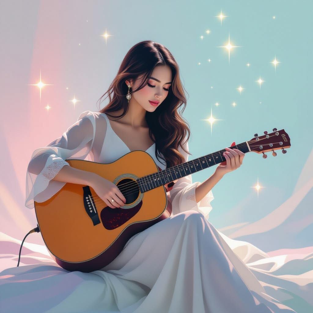 Ethereal Guitar Player in Pastel Hues