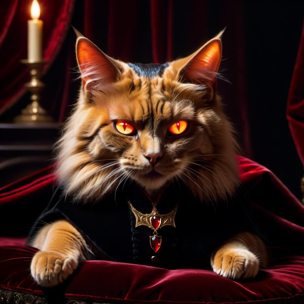 Vampire Cat Portrait in Hyperrealistic Style
