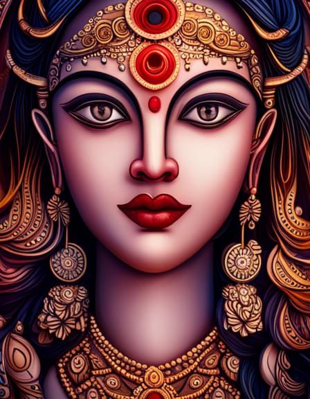 Majestic Goddess Durga Portrait in Hyperrealism